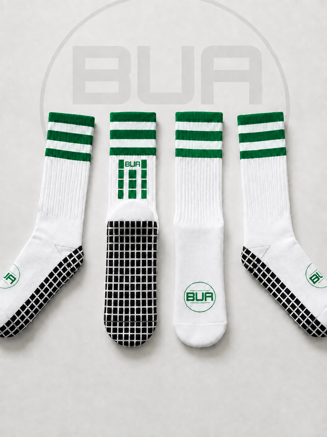 Green and White Grip Socks